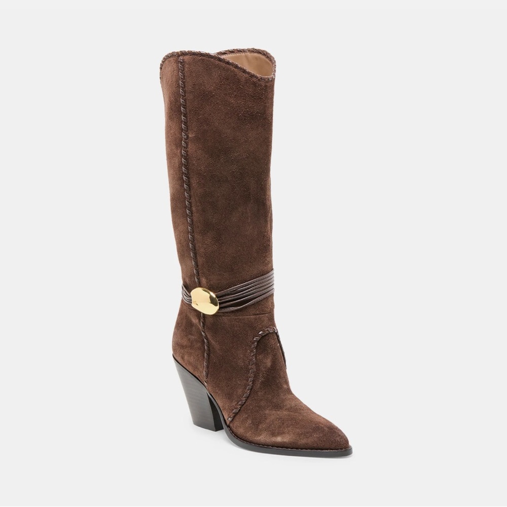 Dolce Vita Jody Boots Dk Brown Suede Heeled Boots 7.5 festival - Picture 3 of 10